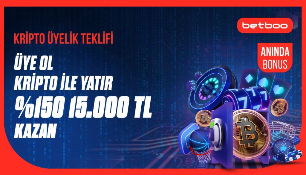 Betboo Kripto İlk Üyelik Bonusu, Bitcoin ile Bahis Bonusu